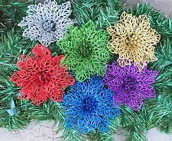 Forty Wings 6 Pcs Artificial Glitter Poinsettia Christmas Flowers for Xmas Tree Floral Ornaments Wreath Decor Christmas Xmas Party Decoration DIY Christmas Craft-thumb2