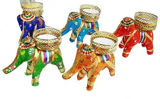 Urvi Creations Set of 10 Elephant Tealight Diya Candle Holder for Diwali Festival Home Decorations Lights-thumb3