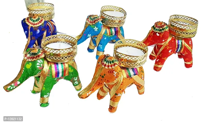 Urvi Creations Set of 10 Elephant Tealight Diya Candle Holder for Diwali Festival Home Decorations Lights-thumb4