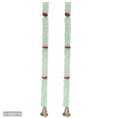 Forty WingsSet of 2 White Red Rose Flower Jasmine Mogra Juhi Garlands for Diwali ,Navratra Festival Home ,Temple Wedding Decoration-thumb4