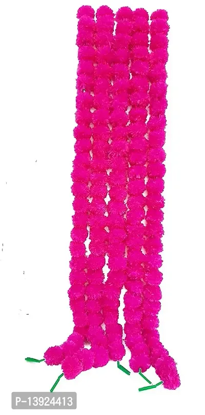 Forty Wings Reusable 5 Pcs Pink Artificial Marigold Fluffy Flower/Genda Phool Garlands String for Diwali Wedding,Navratri,Durga Pooja Festival Home Decoration 5 Feet (Pink)