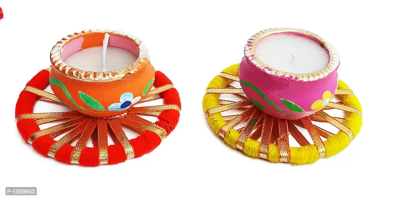 Urvi Creations Set of 2 Matki Shape Gotta Tealight Diya Candle Holder for Diwali Festival Home Decorations Lights-thumb0