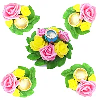 Urvi Creations Set of 5 Pcs Designer Flower Rangoli Set Tea Light Holder Candles for Diwali Home Decor - Multi Color-thumb1