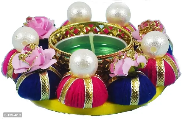 Urvi Creations Multi Beaded Gotta Work Tealight Diya Candle Holder for Diwali Festival Home Decorations Lights-thumb0