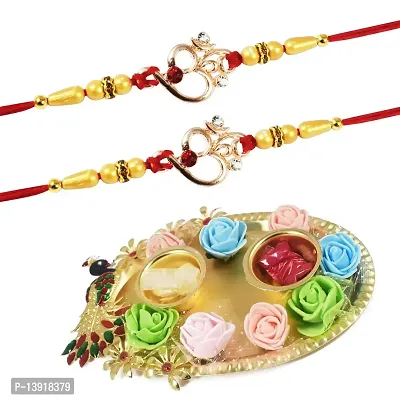 Urvi Creations Set of 2 Rakhi Wristband Bracelet Rakhi with Rakhi Pooja Plate Thali for Brother Bhaiya Bhai Bhabhi Kids-thumb0