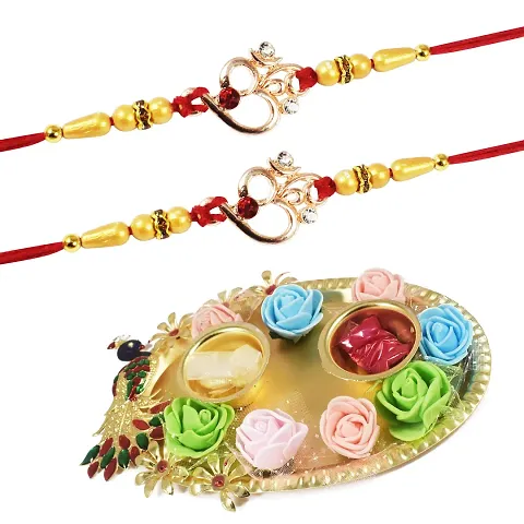 Urvi Creations Set of 2 Rakhi Wristband Bracelet Rakhi with Rakhi Pooja Plate Thali for Brother Bhaiya Bhai Bhabhi Kids