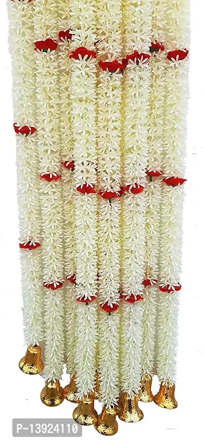 Forty WingsSet of 2 White Red Rose Flower Jasmine Mogra Juhi Garlands for Diwali ,Navratra Festival Home ,Temple Wedding Decoration