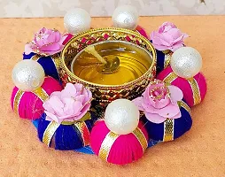 Forty Wings 1 Pcs Beautiful Flower Beaded Multi Decorative Diya Tealight Candle Holder Diwali Pooja Diya Candle Diwali Lighting for Diwali Wedding Festival Decoration Items and Diwali Gift Set-thumb1