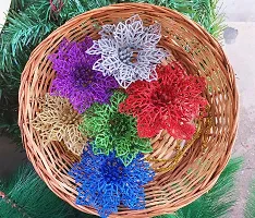 Forty Wings 6 Pcs Artificial Glitter Poinsettia Christmas Flowers for Xmas Tree Floral Ornaments Wreath Decor Christmas Xmas Party Decoration DIY Christmas Craft-thumb3