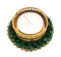 Urvi Creations Set of 3 Green Pearl Stone Work Tealight Diya Candle Holder for Diwali Festival Home Decorations Lights-thumb1