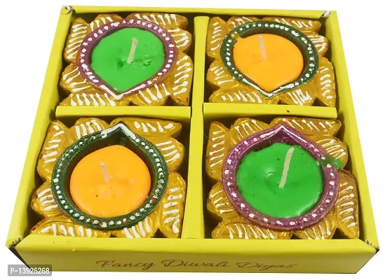 Urvi Creations Handmade Traditional Clay Mitti Diya/Deepak Oil Lamps Terracotta diyas Candles for Diwali Navratri Pooja and Diwali Decoration Lights Gift (4Swastik Wax Diya)-thumb0