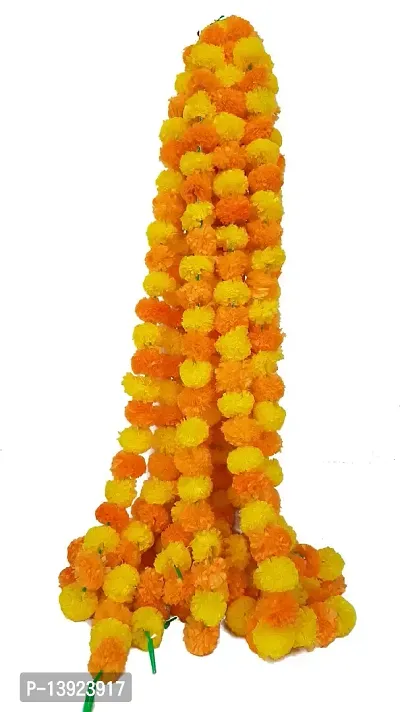 URVI Creation Set 5 Orange Lemon Yellow Artificial Marigold Fluffy Flower/Genda Phool Garlands for Diwali Wedding,Navratri,Durga Pooja Festival Home Decoration