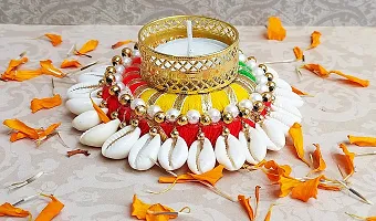 Forty Wings 2 Pcs Beautiful kodi Beaded Multi Decorative Diya Tealight Candle Holder Rangoli Diwali Pooja Diya Candle Diwali Lighting for Diwali Wedding Festival Decoration Items and Diwali Gift Set-thumb3