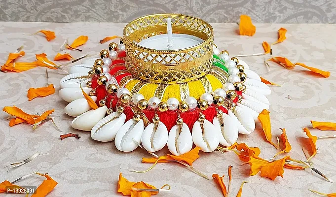 Forty Wings 2 Pcs Beautiful kodi Beaded Multi Decorative Diya Tealight Candle Holder Rangoli Diwali Pooja Diya Candle Diwali Lighting for Diwali Wedding Festival Decoration Items and Diwali Gift Set-thumb4