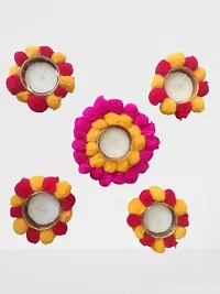 Forty Wings Handmade Designer Beautiful Pom pom Rangoli Designs Tealight Diya Candle Holder for Diwali Festival Home Decorations Lights-thumb2