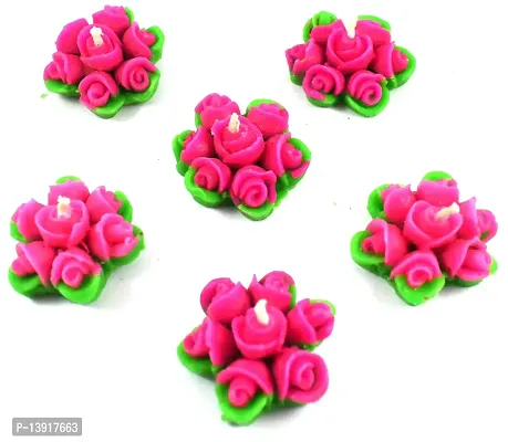 Urvi Creations Set of 6 Flower Shape Floating Candles for Diwali Home Decor - Multi Colour-thumb3