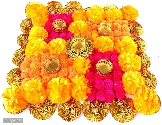 Forty Wings Beautiful Flower Pom Mat Rangoli Assan Decorative Diya Tealight Candle Holder Diwali Pooja Diya Candle Diwali Lighting for Diwali Wedding Festival Decoration Items and Diwali Gift Set