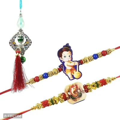 Urvi Creations Ganedsh Rakhi With Kids And LLatest Bhabhi Bangle Rakhi Lumba Kada Bhaiya Bhabhi Couple Pair Rakhi Family Combo Set-thumb0