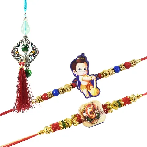 Urvi Creations Ganedsh Rakhi With Kids And LLatest Bhabhi Bangle Rakhi Lumba Kada Bhaiya Bhabhi Couple Pair Rakhi Family Combo Set