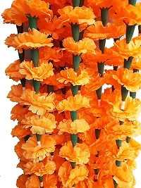 Forty Wings 1 Pcs Re-Usable Artificial Marigold Fluffy Flowers Garlands (Genda Phool Toran) for Diwali Decoration (Orange)-thumb1