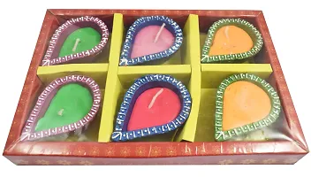 Urvi Creations Wax Filled Set of 6 Handmade Traditional Earthen Clay Diwali Diya Oil Lamps for Pooja Diwali Decoration - Multi Colour-thumb2