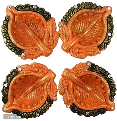 Urvi Creations Set of 4 Handmade Traditional Earthen Clay Mitti Diya Oil Lamps for Pooja Diwali Decoration - Multi Colour-thumb0