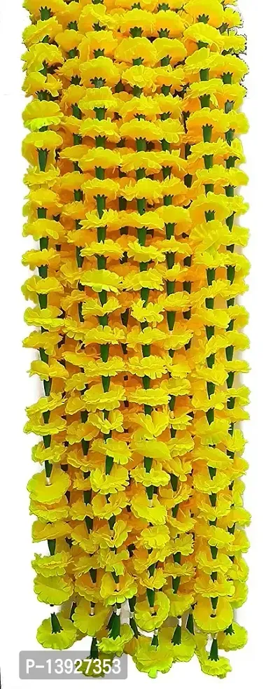 Forty Wings 4 Lemon Yellow Artificial Fabric Marigold Flower/Genda Phool Garlands String Door Toran for Diwali Wedding,Navratri,Durga Pooja Ganpati Pooja Mehandi Party Festival Home Decoration-thumb2