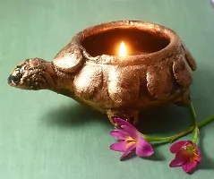 Urvi Creations Tortoise Shape Metallic Finish Terracotta Tealight Diya Candle Holder for Diwali Festival Home Decorations Lights-thumb4