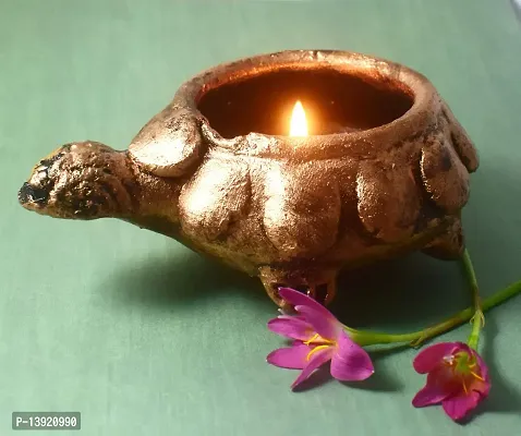 Urvi Creations Tortoise Shape Metallic Finish Terracotta Tealight Diya Candle Holder for Diwali Festival Home Decorations Lights-thumb5