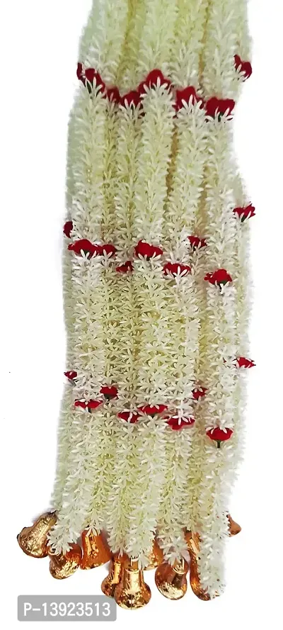 Urvi Creations Set of 2 White Red Rose Flower Jasmine Mogra Garlands for Diwali ,Navratra Festival Home ,Temple Wedding Decoration-thumb3