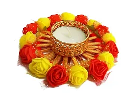 Urvi Creations Set of 4 Flower Tealight Diya Candle Holder for Diwali Festival Home Decorations Lights-thumb1