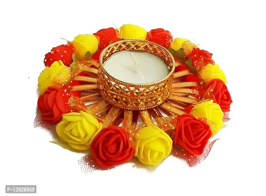 Urvi Creations Set of 4 Flower Tealight Diya Candle Holder for Diwali Festival Home Decorations Lights-thumb2