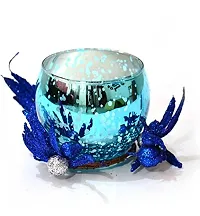 Urvi Creations Pack of 1 Blue Colors Glass Tea Light Candle Holder for Home and Parties Decorations-thumb1