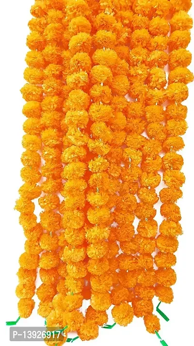 Forty Wings Reusable 5 Pcs Orange Artificial Marigold Fluffy Flower/Genda Phool Garlands String for Diwali Wedding,Navratri,Durga Pooja Festival Home Decoration 5 Feet (Orange)