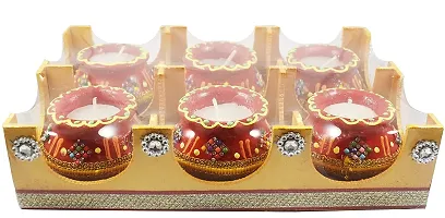 Forty Wings 6 Pcs Decorative Wax Filled Matki Shape Mitti Clay Diya Candle for Diwali Lighting Decoration Diwali Gift and Pooja Home Decor Item-thumb1