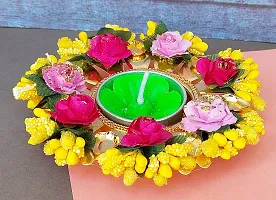 Forty Wings 1 Pcs Yellow Flower Work Decorative Diya Tealight Candle Holder Diwali Pooja Diya Candle Diwali Lighting for Diwali Wedding Festival Decoration Items and Diwali Gift Set-thumb1