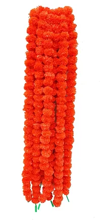 URVI Creation Set 5 Dark Orange Artificial Marigold Fluffy Flower/Genda Phool Garlands for Diwali Wedding,Navratri,Durga Pooja Festival Home Decoration 5 feet-thumb1