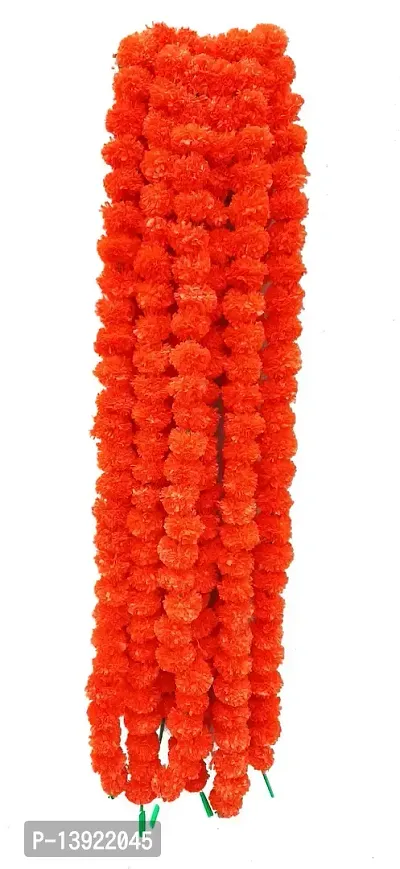 URVI Creation Set 5 Dark Orange Artificial Marigold Fluffy Flower/Genda Phool Garlands for Diwali Wedding,Navratri,Durga Pooja Festival Home Decoration 5 feet-thumb2