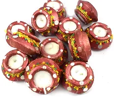 Urvi Creations Wax Filled Set of 12 Handmade Traditional Earthen Clay Diwali Diya Oil Lamps for Pooja Diwali Decoration - Multi Colour-thumb3