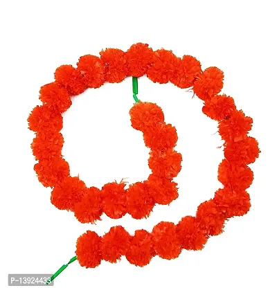 Forty Wings 10 Pcs Dark Orange Artificial Marigold Fluffy Flower/Genda Phool Garlands String for Diwali Wedding,Navratri,Durga Pooja Festival Home Decoration 5 Feet-thumb2