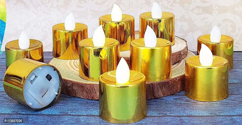 Forty Wings Set of 12 Battery Operated Golden Smokeless Led Candle Tea Lights Led Diwali Diya for Diwali Christmas Festivals Diwali Light[ng-thumb0