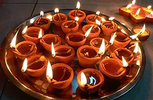 Masti Zone URVI Creations Handmade Traditional Earthen Clay Diwali Diya (Multicolour) Set of 12-thumb1