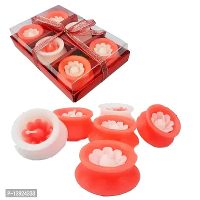 Urvi Creations Set of 6 Matki Shape Wax Candles Tea Light Candles for Diwali Decoration Items and Christmas Festivals Candles-Set of 6 - Red White-thumb4