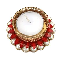 Forty Wings 4 Pcs Red Green Pearl Stone Work Tealight Diya Candle Holder for Diwali Festival Home Decorations Lights-thumb1