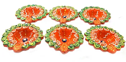 Urvi Creations Handmade Earthen Clay Terracotta Decorative Diya For Pooja / Rangoli (Set of 6) (10 x 8 x 12 cm, Multi-Color)-thumb1