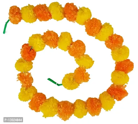 Urvi Creations Artificial Marigold Fluffy Flower Garlands for Diwali Wedding, Navratri, Durga Pooja Festival - Orange, Lemon Yellow - Set 10-thumb3