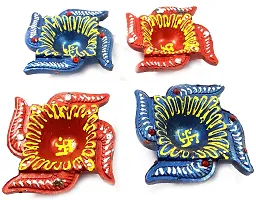 Urvi Creations Diwali Diya Set of 4 Handmade Earthen Clay with Oil Lamp Terracotta for Deepawali Decorative 10 x 8 x 12 cm (Multi Colour)-thumb1