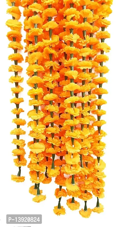 URVI Creation Set of 10 Orange Artificial Marigold Flower/Genda Phool Garlands for Diwali Wedding,Navratri,Durga Pooja Festival Home Decoration-thumb0