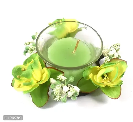 Urvi Creations Flower Decorated Glass Candle Holder with Wax Candle Tealight Candle Holder for Diwali Decoration Items and Christmas Festivals Candles -Multi