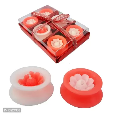 Urvi Creations Set of 6 Matki Shape Wax Candles Tea Light Candles for Diwali Decoration Items and Christmas Festivals Candles-Set of 6 - Red White-thumb2